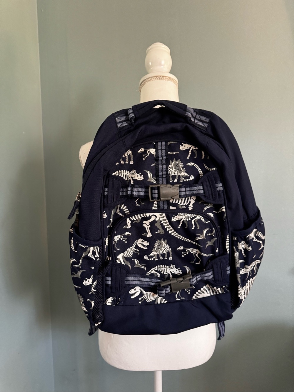 Pottery Barn MacKenzie Glow in the dark Dinosaur Print Backpack Navy Blue EUC